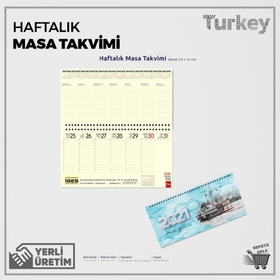 Haftalık Masa Takvimi (Büyük 33 x 16 cm)